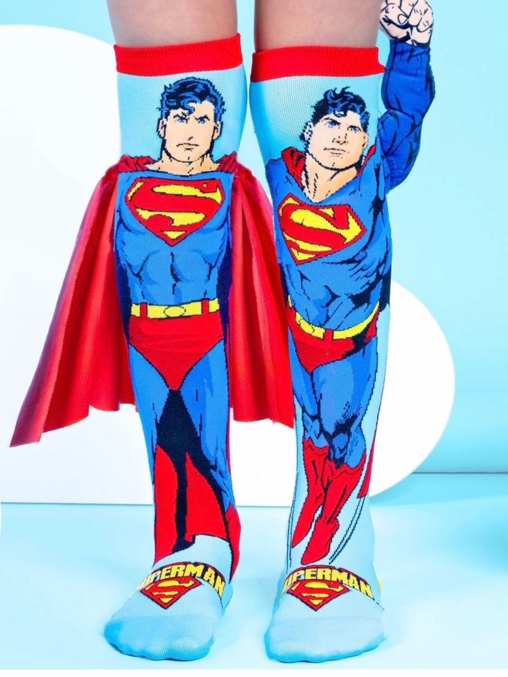 New. DC Comics Superman Kids Blue & Red Cape Knee-High Socks